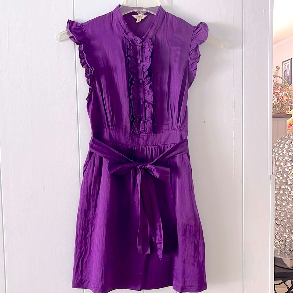 Love H81 purple ruffled belted mini dress
